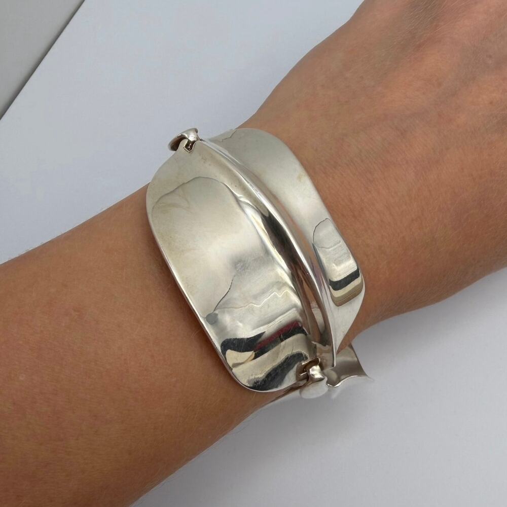 RGN India 925 Sterling Silver Modernist Leaf Panel Link Statement Bracelet 49g
